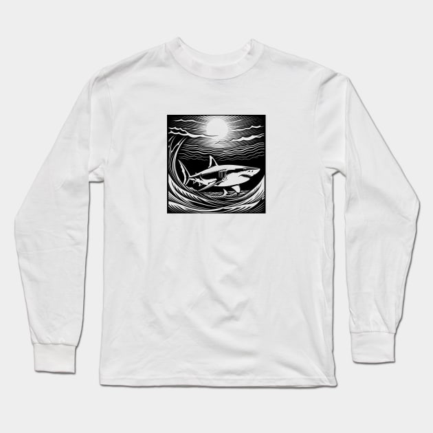 Great White Shark Swimming Under the Sun Long Sleeve T-Shirt by Yilsi